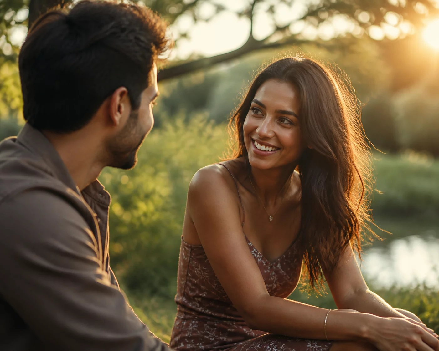 Happy couple enjoying a meaningful moment outdoors